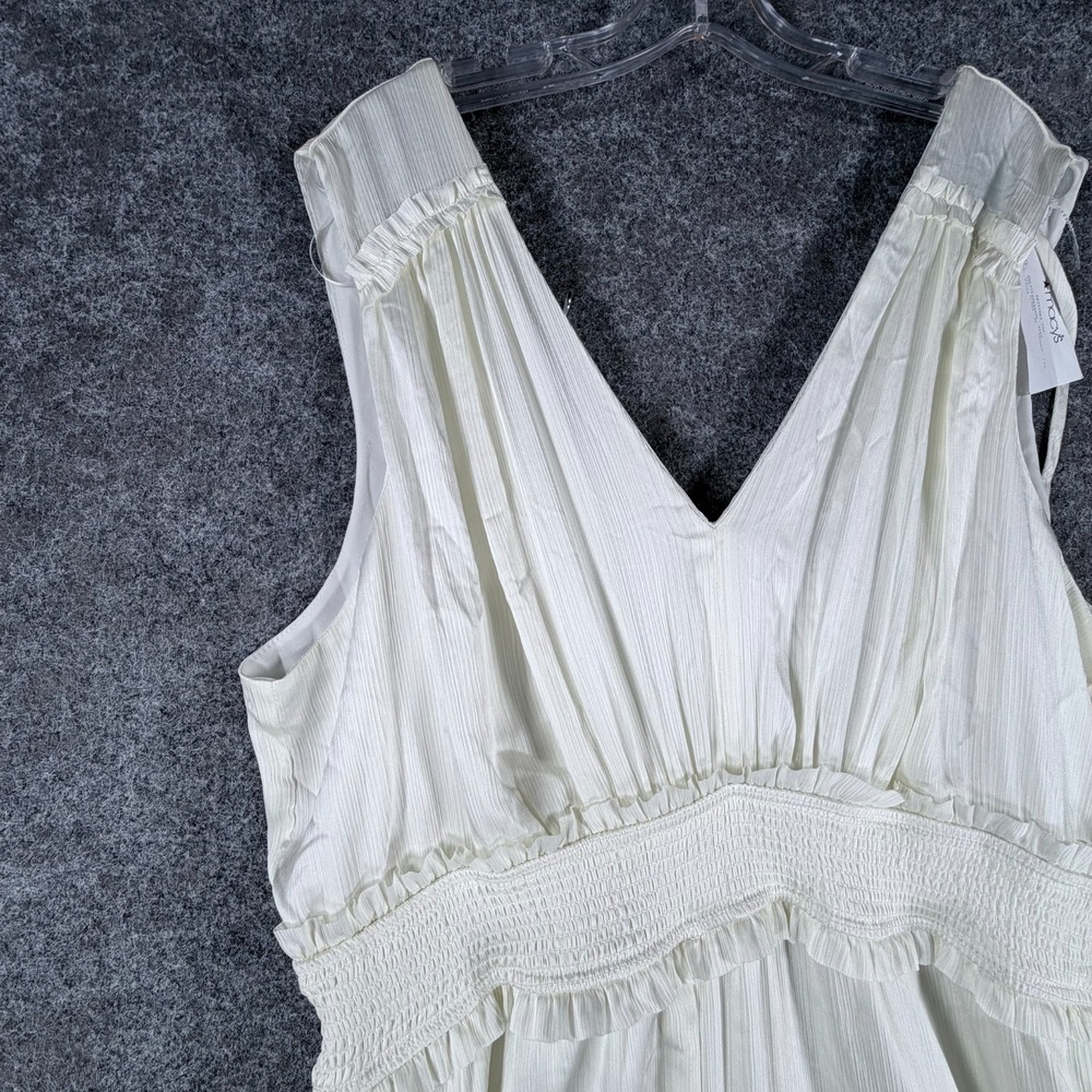 NWT CeCe Plisse Jumpsuit Womens XL White V-Neck Comfort Smocked-Waist Sleeveless - Picture 5 of 16